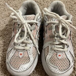 New Balance Kids White and Orange Sneakers